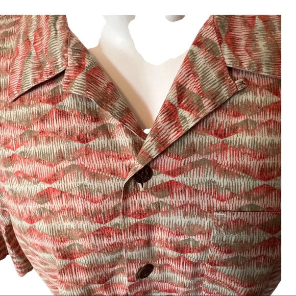 LL Bean Mens Adobe Orange Mountains Printed Tropics Cotton Camp Shirt - Picture 6 of 10